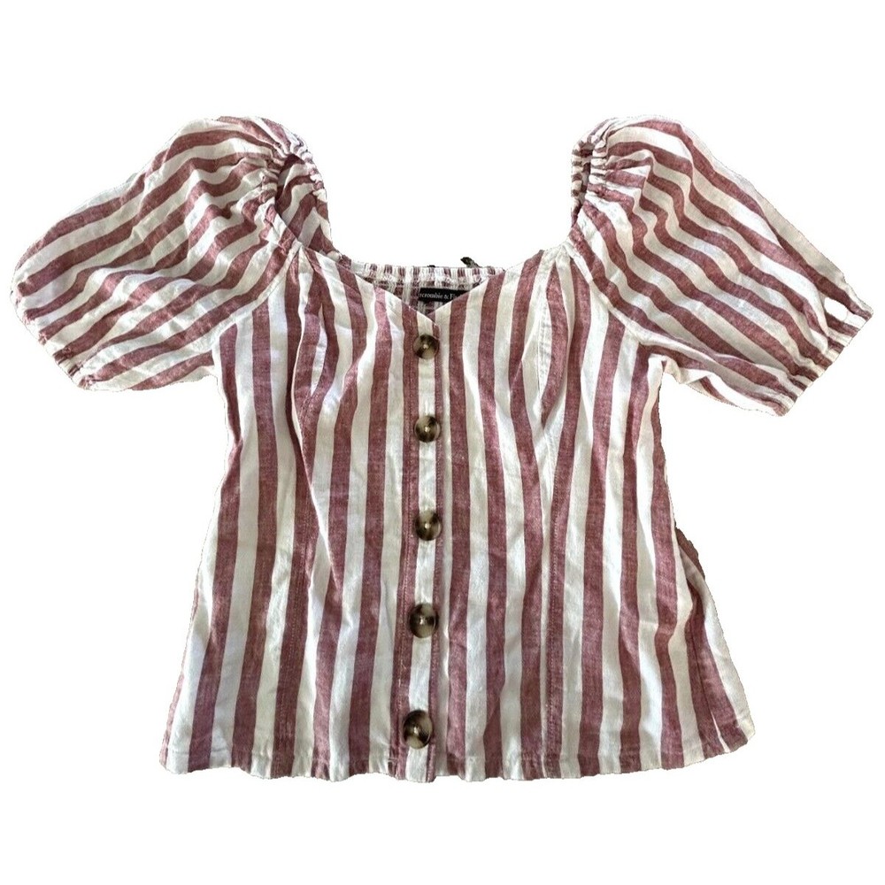 Abercrombie & Fitch Cropped Top Blouse XS Short Sleeve Button Up Striped